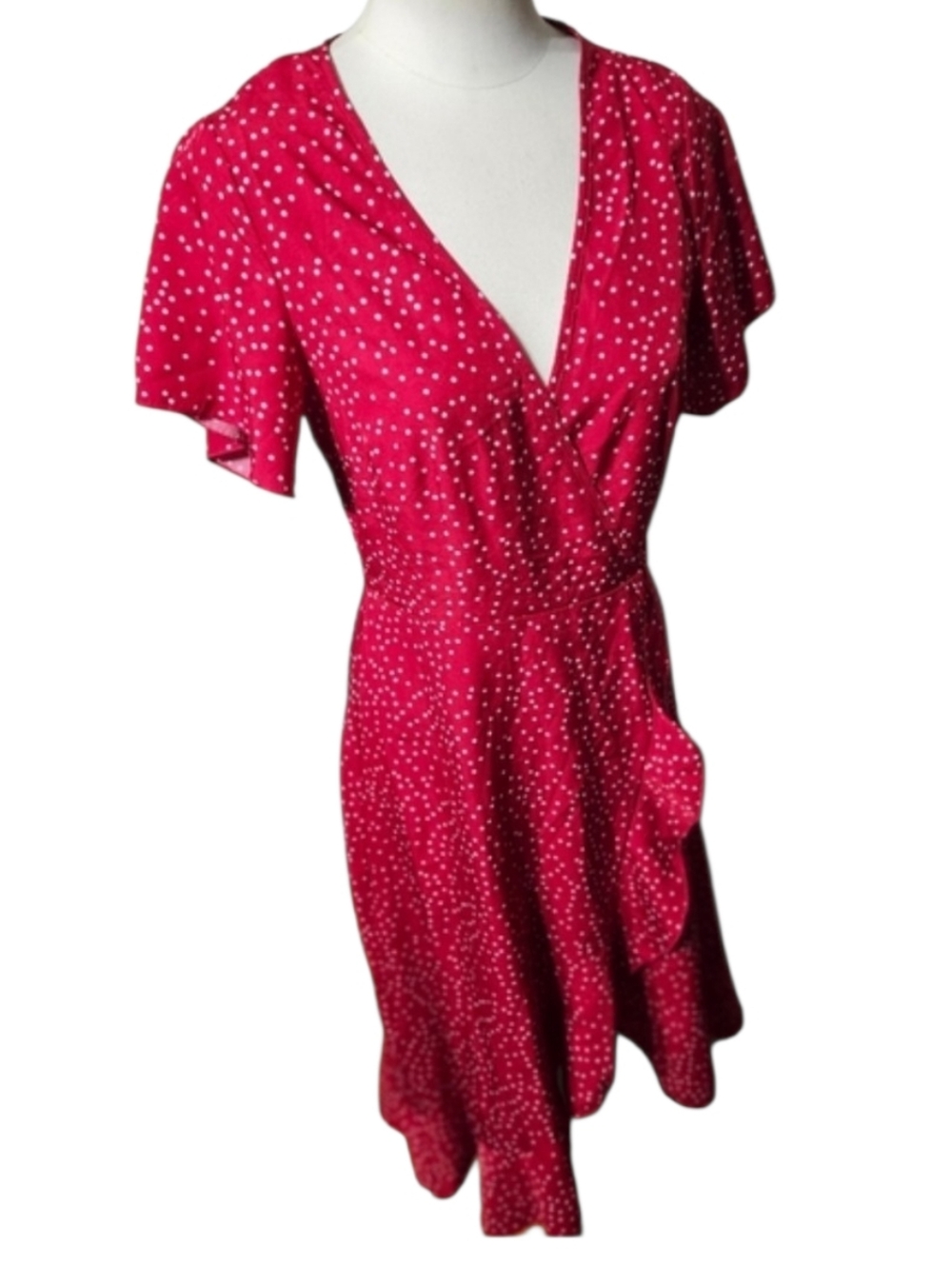 RIHOAS Red Polka Dot Wrap Mini Dress Size Small
